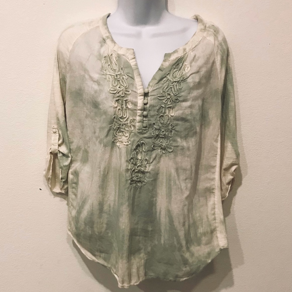 Vintage America Green Cotton Tie Dye Blouse Size Medium
